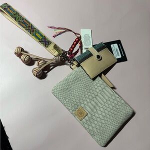 Consuela Combi Thunderbird Cream Textured Wristlet with Tan Keychain NWT